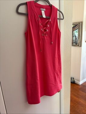 Tommy Bahama Lace-Up Sleeveless Shift Dress - Hot Pink